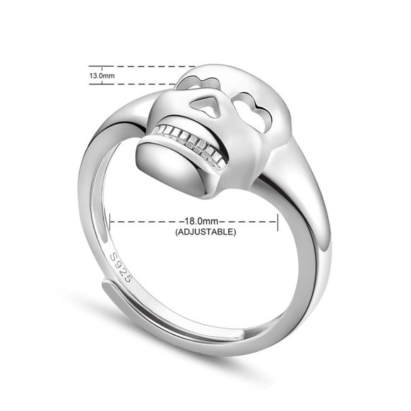 925 Sterling silver Stamped Adjustable Sugar Skull Ring Heart eyes cinco de mayo - Picture 5 of 5